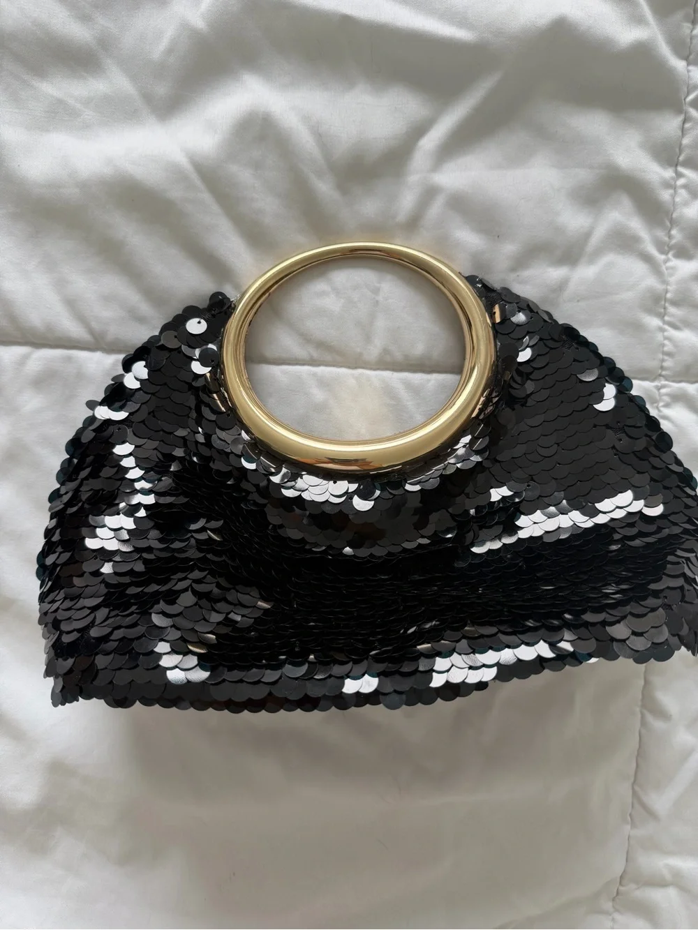 Dolce Vita Black Sequin Clutch with Gold Ring Handle